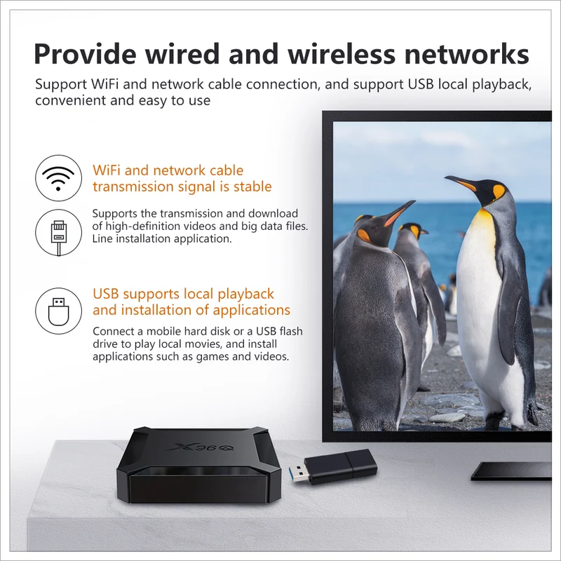 Boîtier TV Android 10 X96Q, lecteur d'affichage numérique quadricœur Allwinner H313 avec télécommande Bluetooth et processeur Allwinner H313