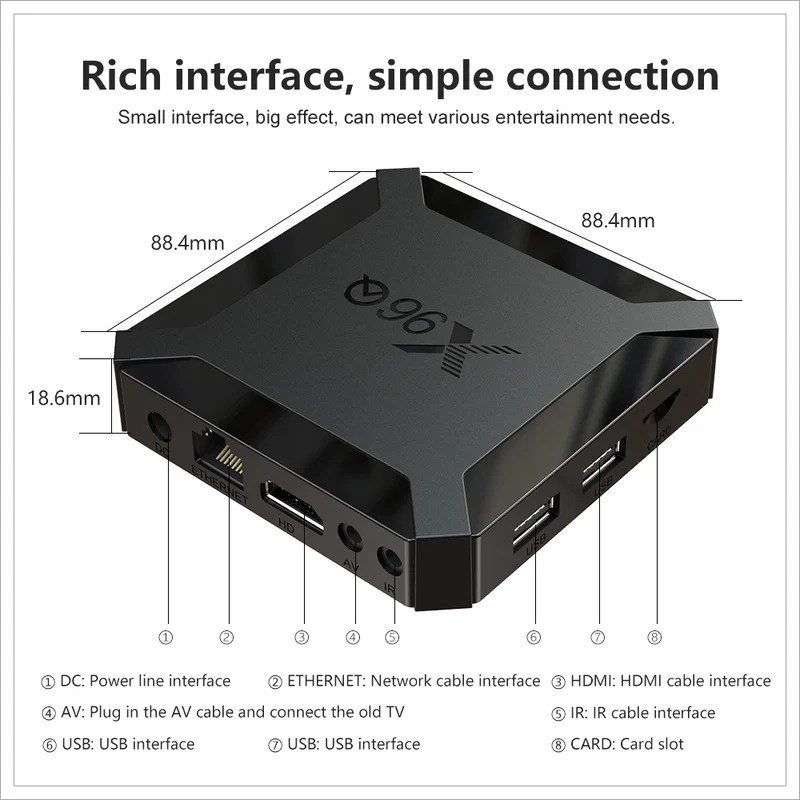 Boîtier TV Android 10 X96Q, lecteur d'affichage numérique quadricœur Allwinner H313 avec télécommande Bluetooth et processeur Allwinner H313