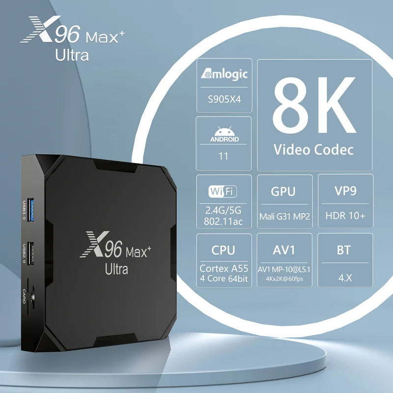 Boîtier TV X96 Max+ Ultra Quad Core Amlogic S905X4