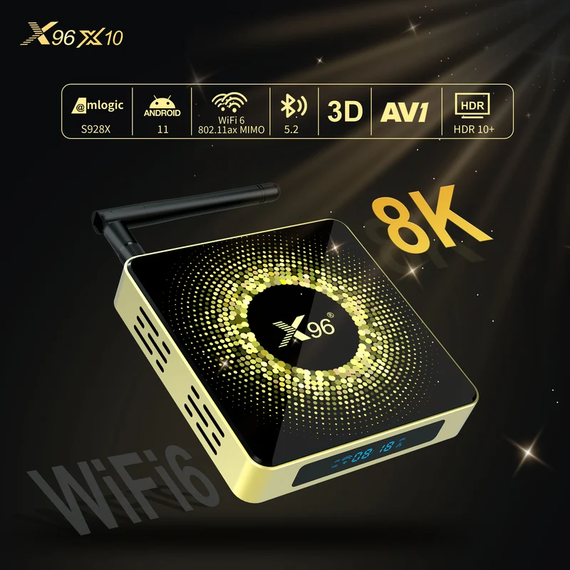 Lecteur multimédia d'affichage numérique Android X96 X10 Penta Core Amlogic S928X-J 8K TV Box