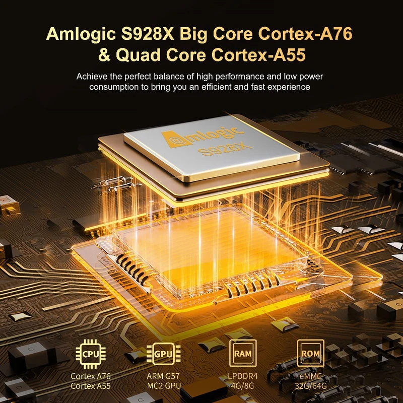 Boîtier TV Android X96 X10 8K Amlogic S928X-J avec processeur Penta-Core et lecteur d'affichage dynamique