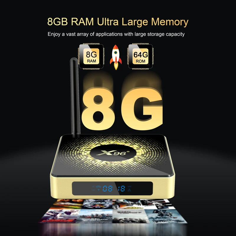 Boîtier TV Android X96 X10 8K Amlogic S928X-J avec processeur Penta-Core et lecteur d'affichage dynamique