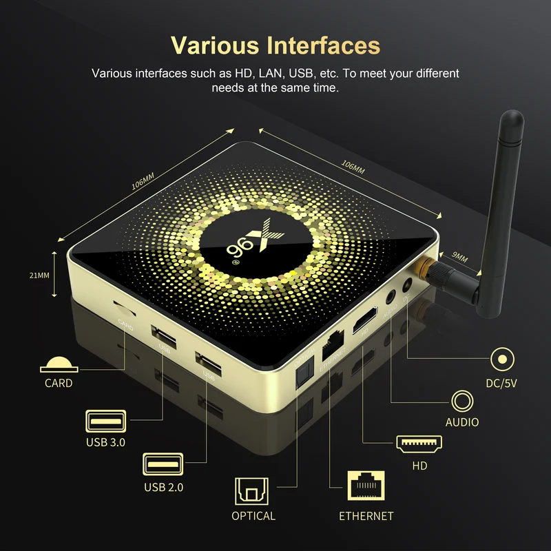 Boîtier TV Android X96 X10 8K Amlogic S928X-J avec processeur Penta-Core et lecteur d'affichage dynamique