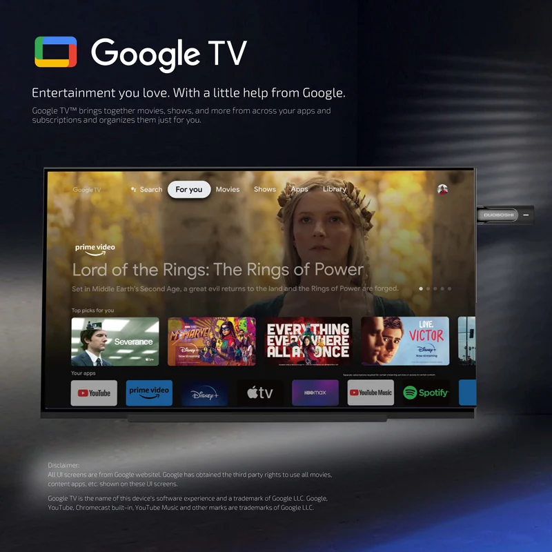 Clé TV Google 4K certifiée Netflix et Google TV Dongle Amlogic S905Y4 TV Stick