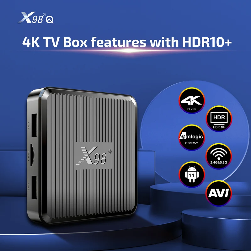 Boîtier TV Android X98Q Amlogic S905W2 Quad Core 4K Dual WiFi avec lecteur d'affichage numérique