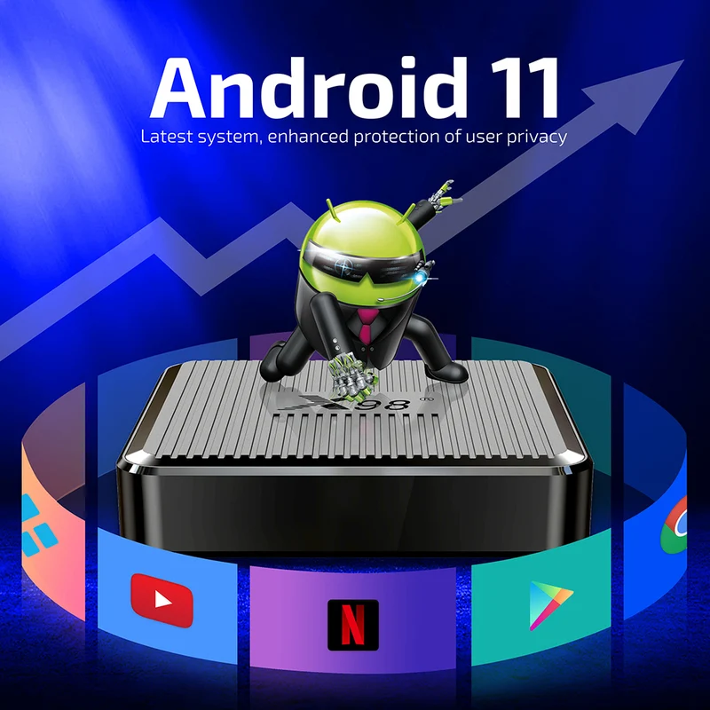 Boîtier TV Android X98Q Amlogic S905W2 Quad Core 4K Dual WiFi avec lecteur d'affichage numérique