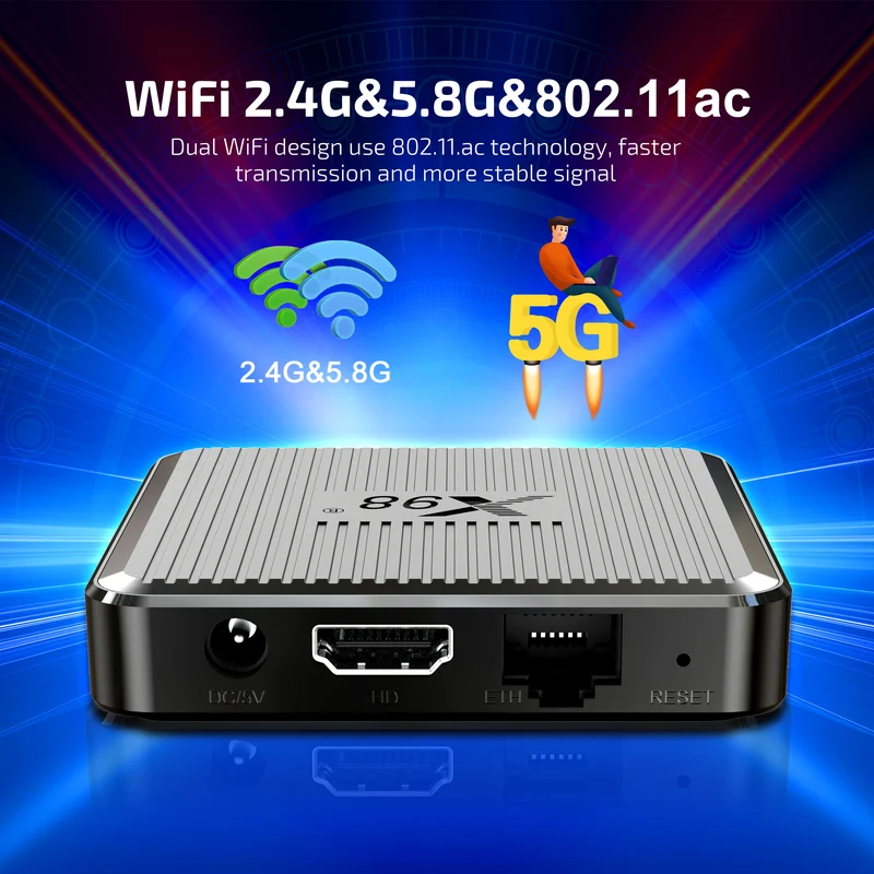 Boîtier TV Android X98Q Amlogic S905W2 Quad Core 4K Dual WiFi avec lecteur d'affichage numérique