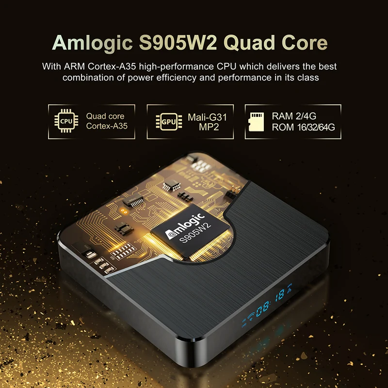 Boîtier TV X98 Plus Amlogic S905W2 4K AV1 avec lecteur d'affichage numérique Android