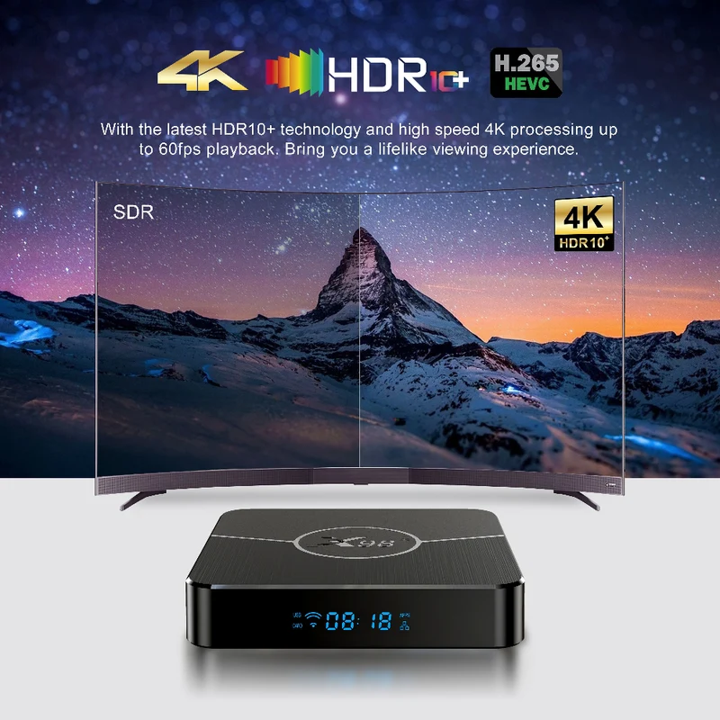 Boîtier TV X98 Plus Amlogic S905W2 4K AV1 avec lecteur d'affichage numérique Android