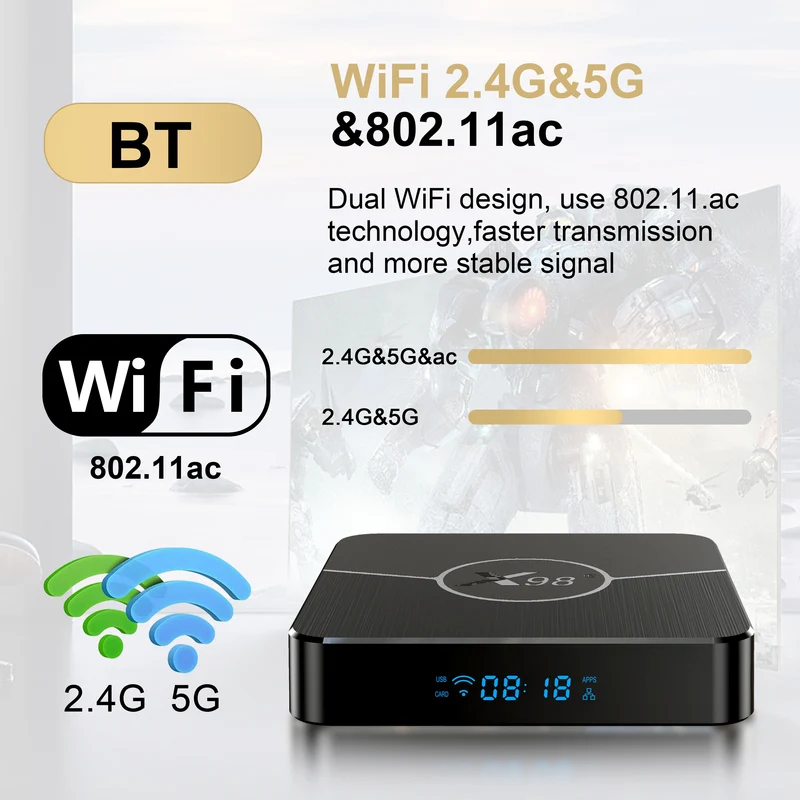 Boîtier TV X98 Plus Amlogic S905W2 4K AV1 avec lecteur d'affichage numérique Android