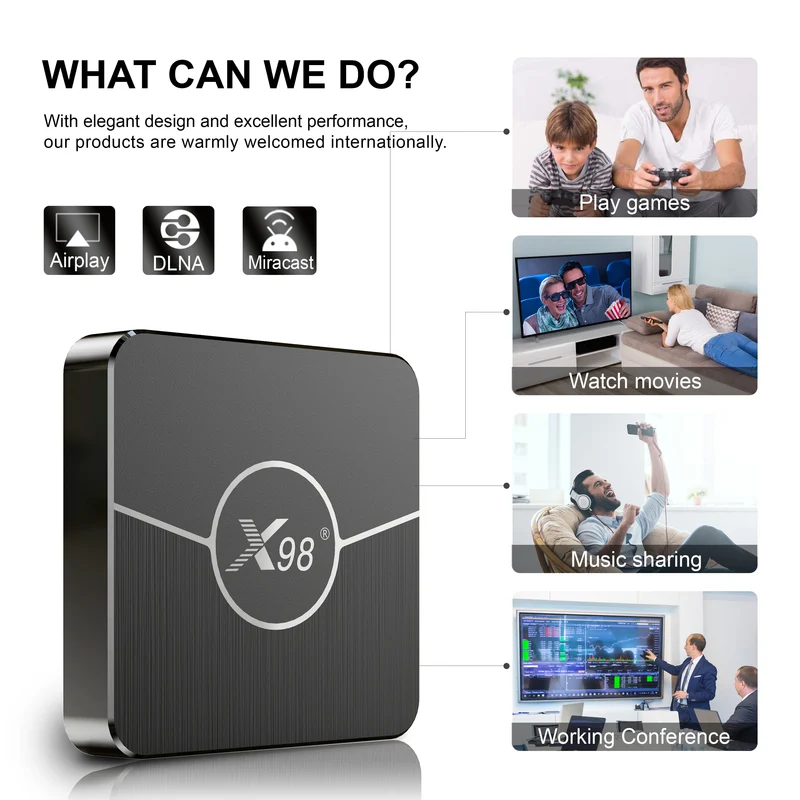 Boîtier TV X98 Plus Amlogic S905W2 4K AV1 avec lecteur d'affichage numérique Android