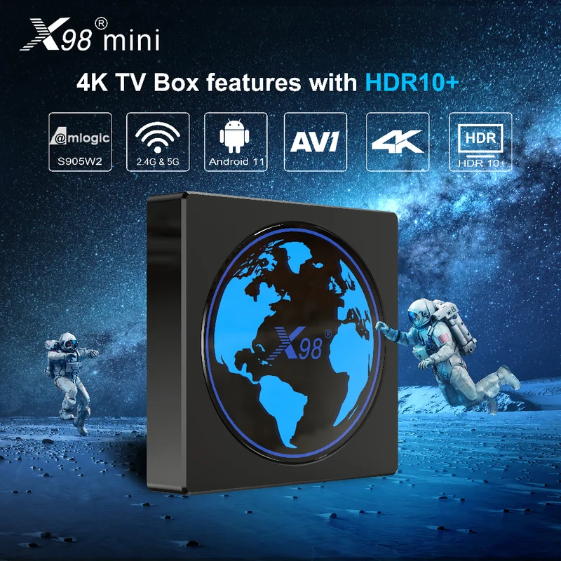 Boîtier TV Android X98 Mini Amlogic S905W2 Quad Core avec lecteur d'affichage numérique