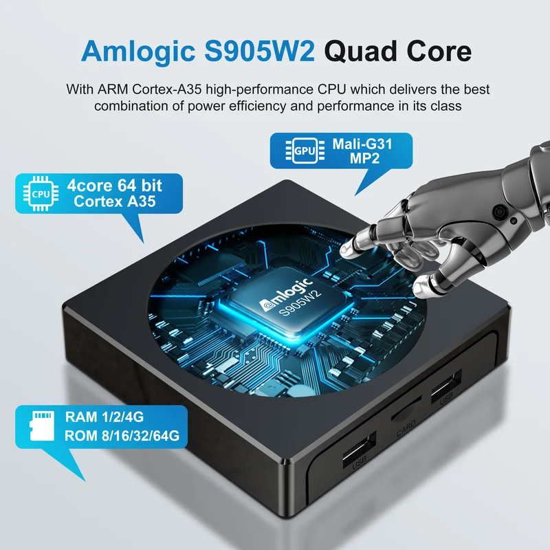 Boîtier TV Android X98 Mini Amlogic S905W2 Quad Core avec lecteur d'affichage numérique