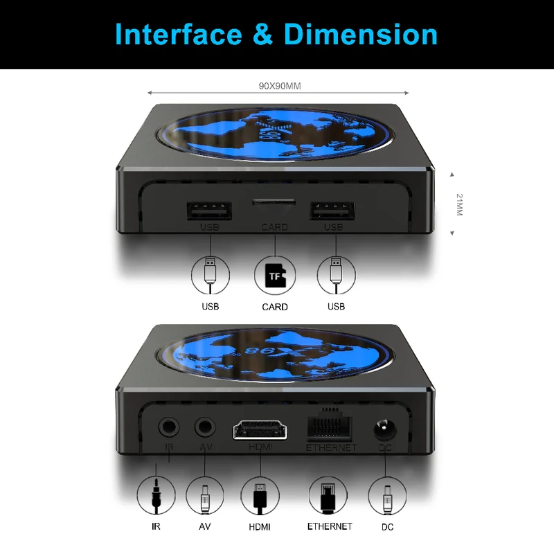 Boîtier TV Android X98 Mini Amlogic S905W2 Quad Core avec lecteur d'affichage numérique