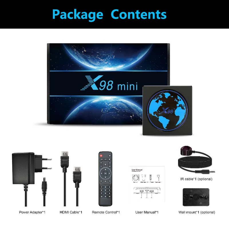 Boîtier TV Android X98 Mini Amlogic S905W2 Quad Core avec lecteur d'affichage numérique