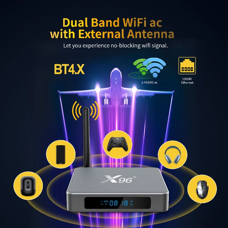 Boîtier TV 96K X9 Amlogic S922X Hexa Core 4K S922X Android avec lecteur d'affichage numérique