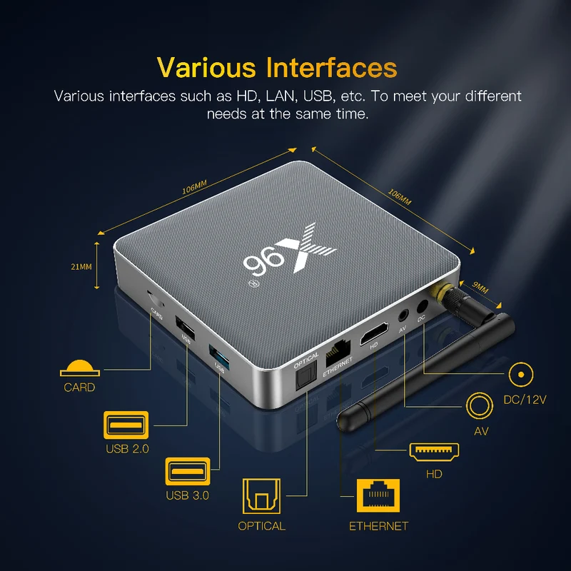 Boîtier TV 96K X9 Amlogic S922X Hexa Core 4K S922X Android avec lecteur d'affichage numérique