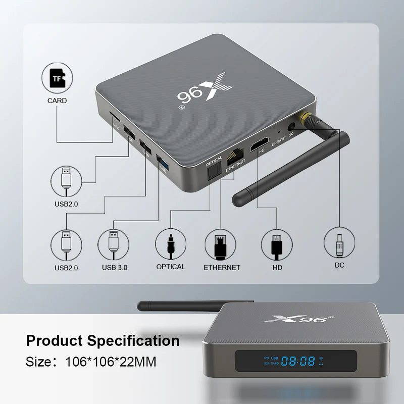 Boîtier TV Android X96 X6 Quad Core Rockchip RK3566