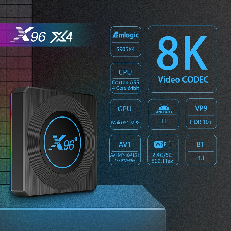 Boîtier TV X96 X4 Amlogic S905X4 Quad Core, lecteur d'affichage numérique