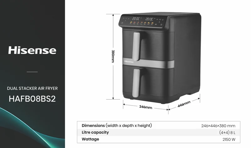 Hisense 8 Litre DoubleStack Air Fryer Black