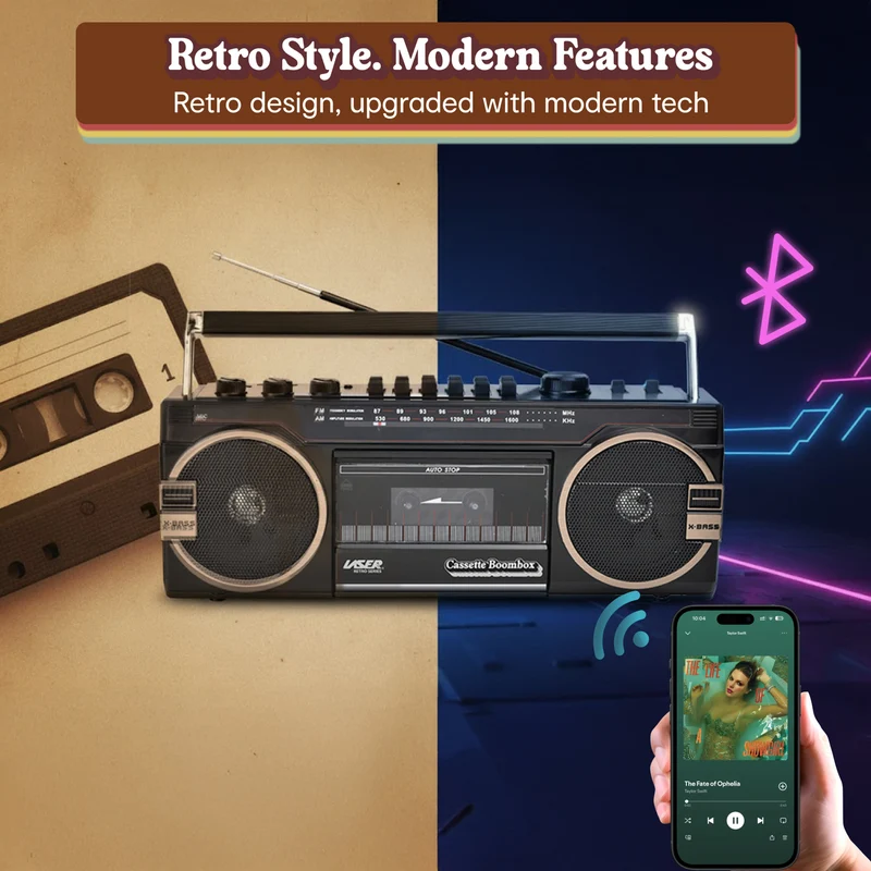 Laser Portable Cassette Boombox with AM/FM Radio