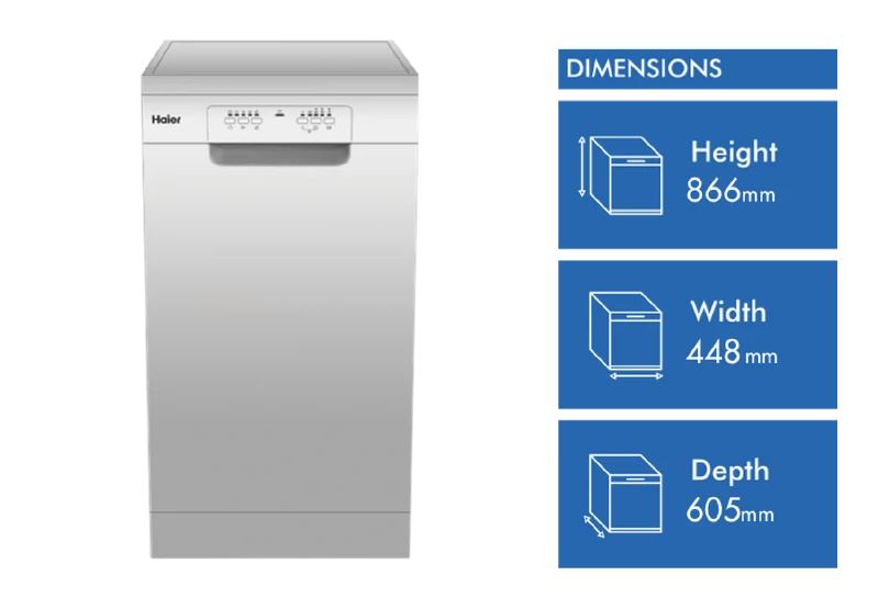 Haier 300 Series 45cm Compact Freestanding Dishwasher, Silver