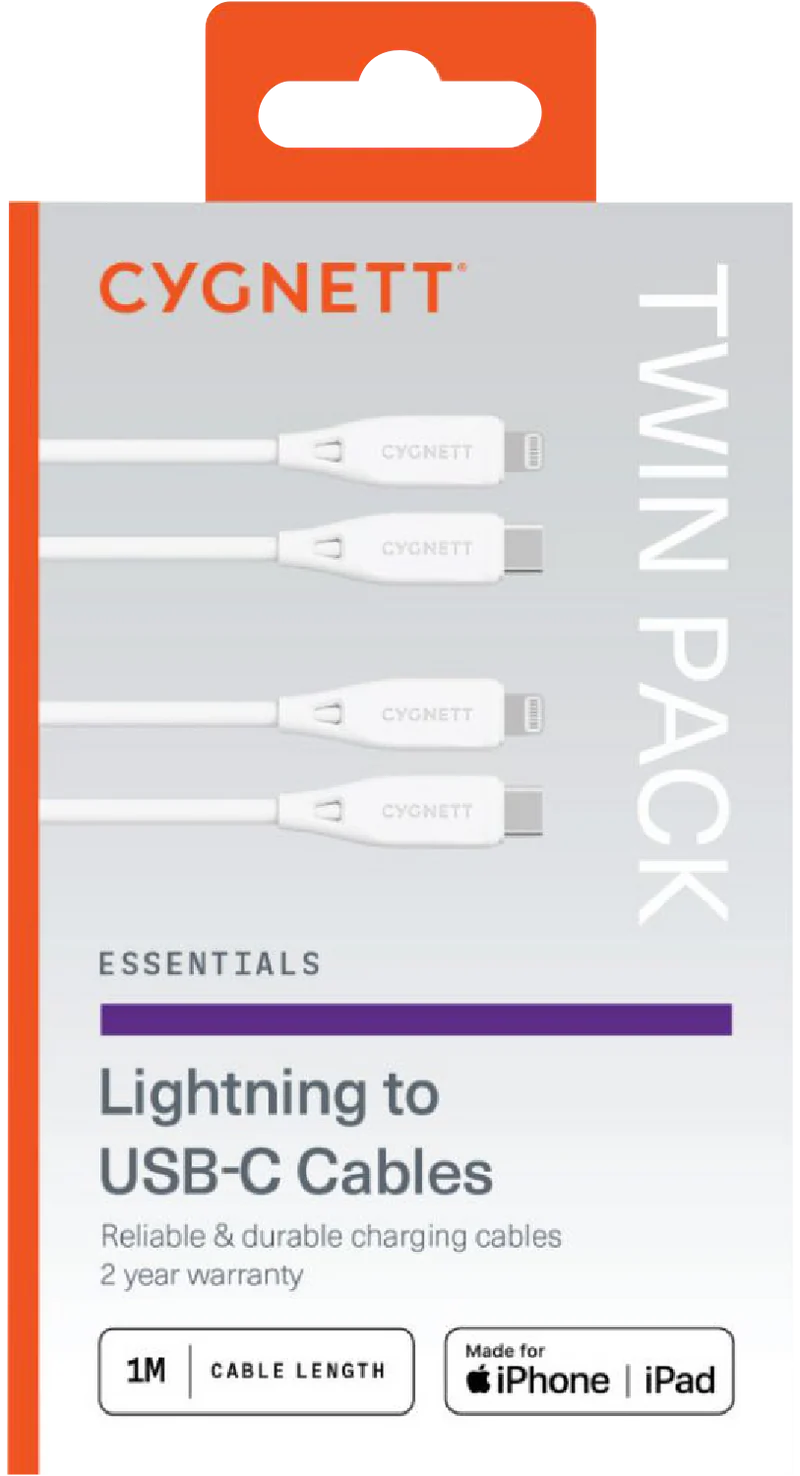 Cygnett Essentials Lightning - USB-C Twin Pack 1m White