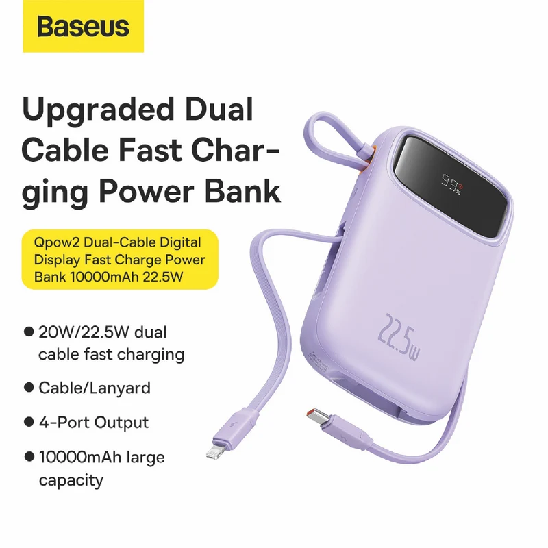 Baseus Dual-Cable Fast Charge Power Bank 10k 22.5W Nebula Purple