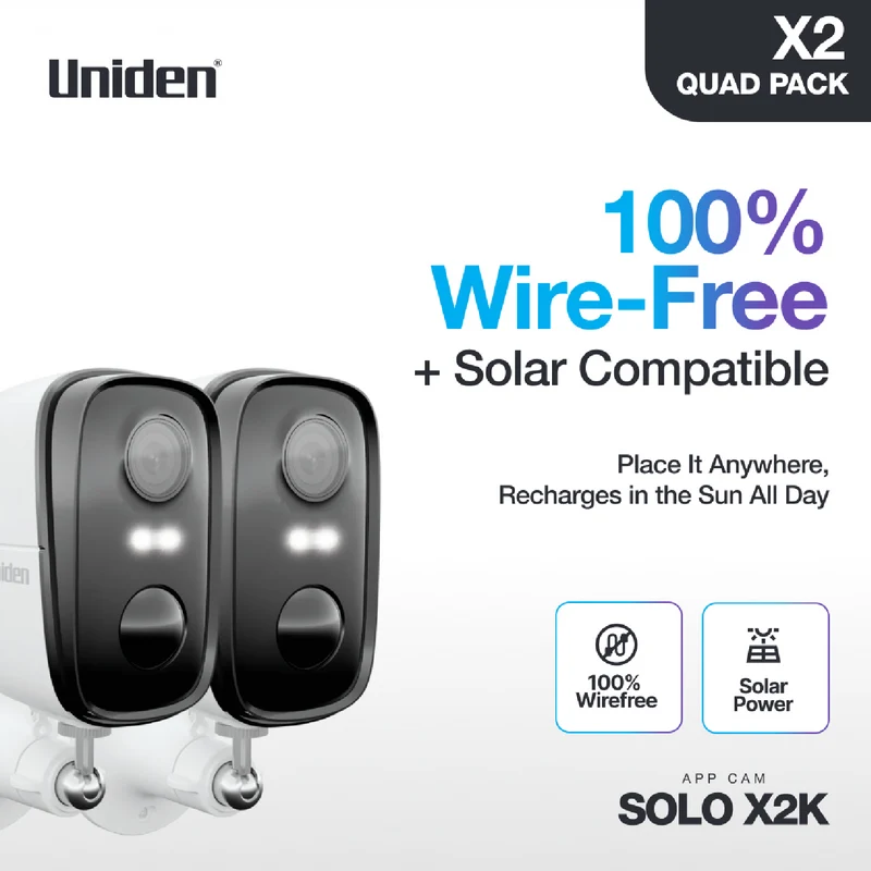 Uniden SoloX Pro 2K Outdoor Wireless Spotlight Camera (2 Pack)