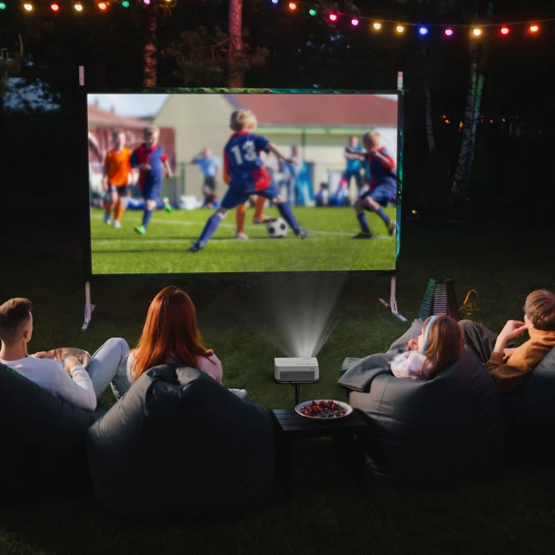Laser 1080P Projector Bundle with 144" Inflatable Screen, Soundbar, Projector Stand