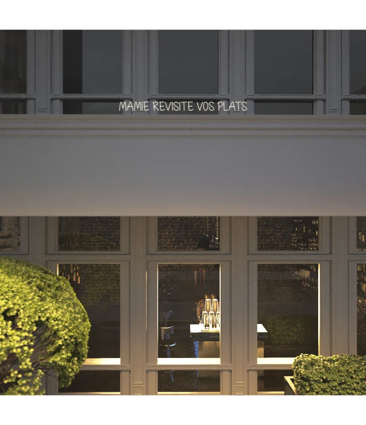 Custom text: MAMIE REVISITE VOS PLATS