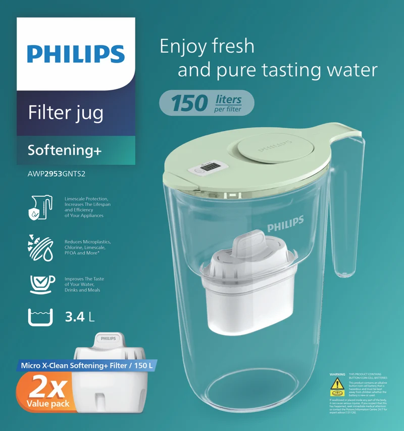 Philips 3.4 Litre Green Water Filter Jug Value Pack