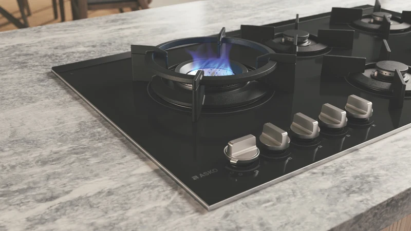 ASKO 90cm 5 Burner Gas on Glass Volcano Cooktop - Black