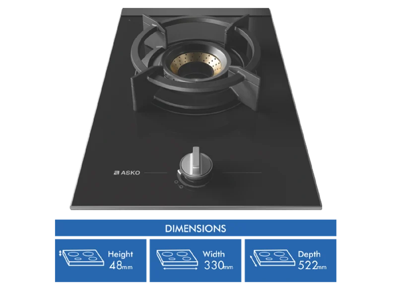 ASKO 33cm 1 Burner Gas on Glass Volcano Cooktop - Black