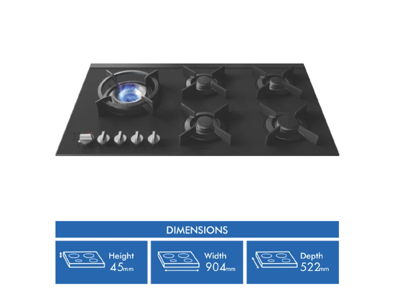 ASKO 90cm 5 Burner Gas on Glass Volcano Cooktop - Matte Black