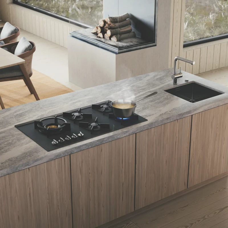 ASKO 90cm 5 Burner Gas on Glass Volcano Cooktop - Matte Black