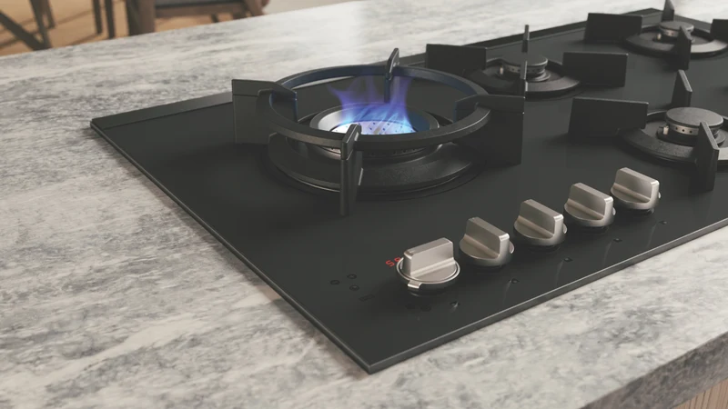 ASKO 90cm 5 Burner Gas on Glass Volcano Cooktop - Matte Black