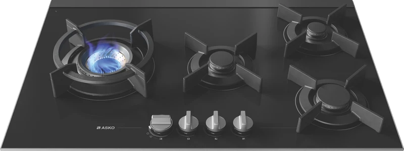 ASKO 80cm 4 Burner Gas on Glass Volcano Cooktop - Black