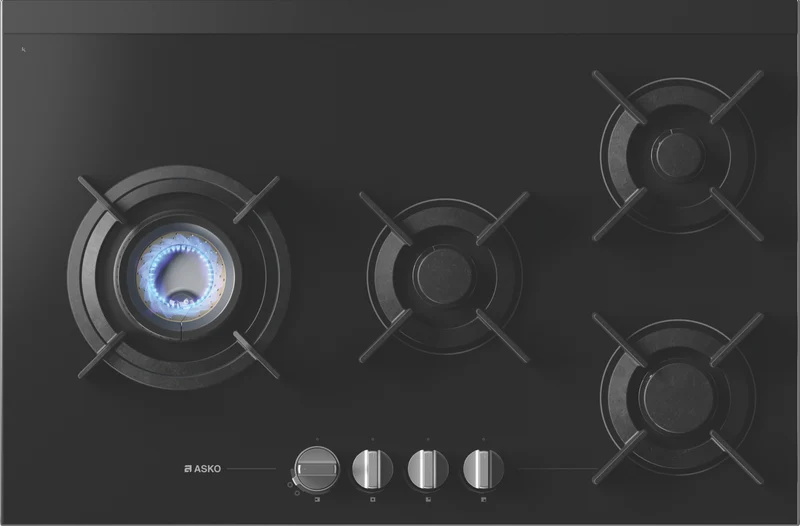 ASKO 80cm 4 Burner Gas on Glass Volcano Cooktop - Black