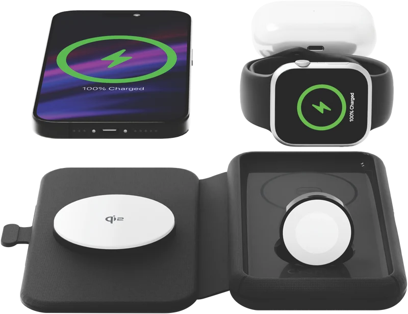 Cygnett Voyager Qi2.0 MagTravel 3-in-1 Travel Charger