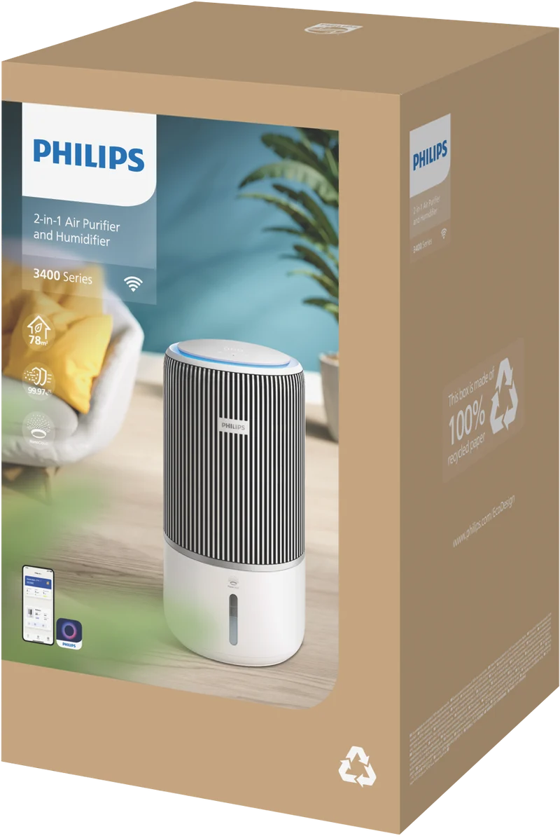 Philips PureProtect 3400 Series Smart Air Purifier/Humidifier Silver White