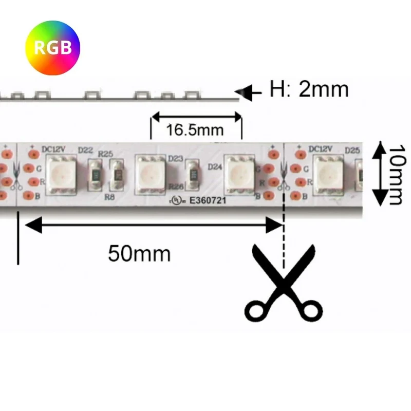 Ruban lumineux DEL NTRGB300 flexible haute intensité RGB. 24Vdc, 72w. 5 Mètres