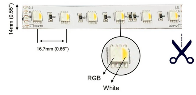 Ruban lumineux DEL NTRGBW-300 flexible haute intensité RGBW. 24Vdc, 96w. 5 Mètres