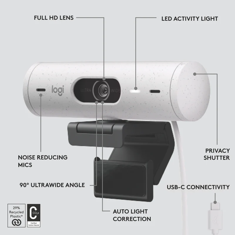 Logitech BRIO 500 Full HD 1080p webcam (White)