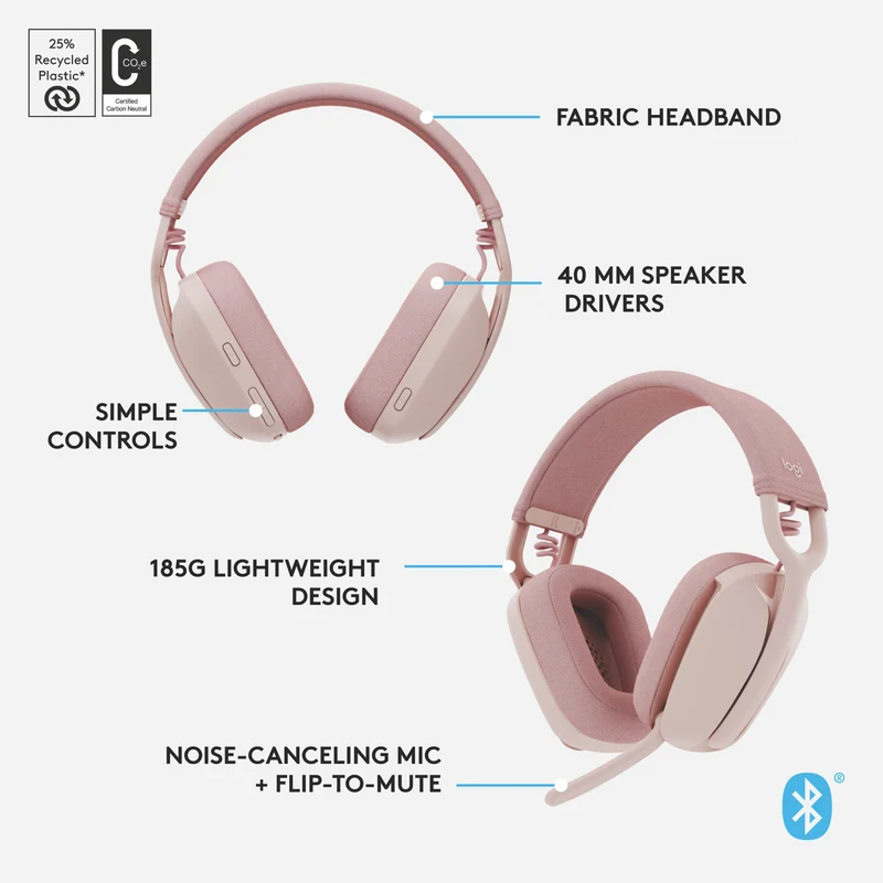 Logitech Zone Vibe 100 Headphones (Rose)