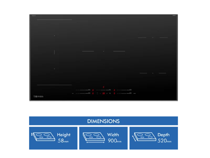 Technika 90cm 5 Zone Flex Zone, Touch Control, Power Shift Induction Cooktop