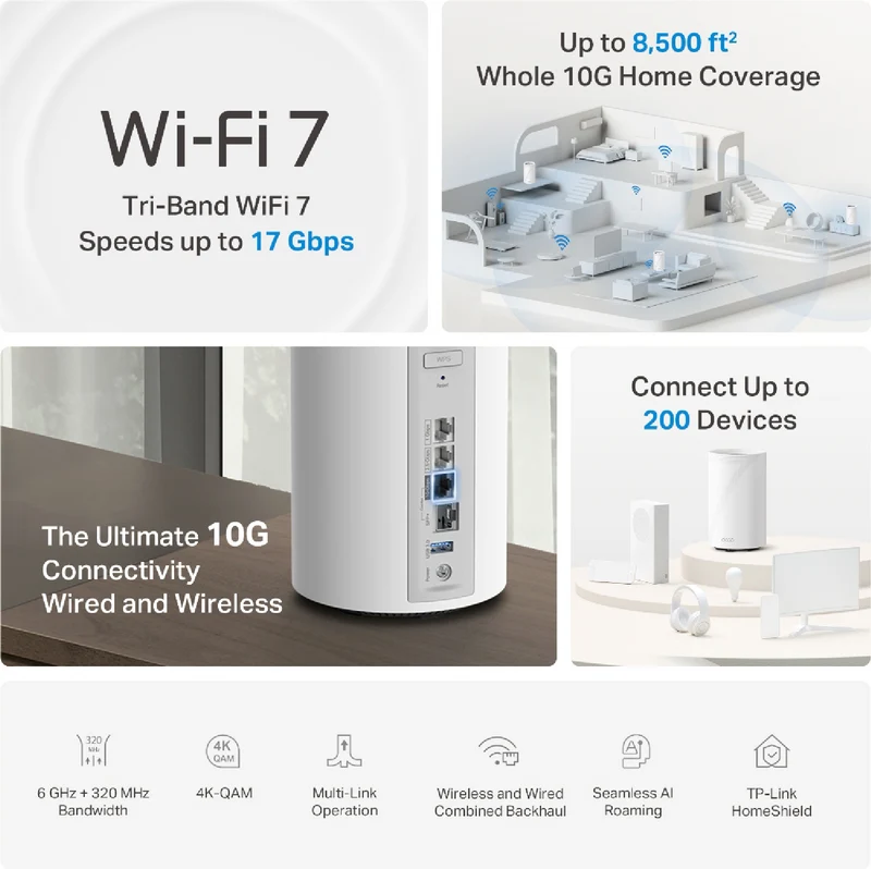 TP-LINK Deco BE17000 Tri-Band Whole Home Mesh WiFi 7 System (3-pack)