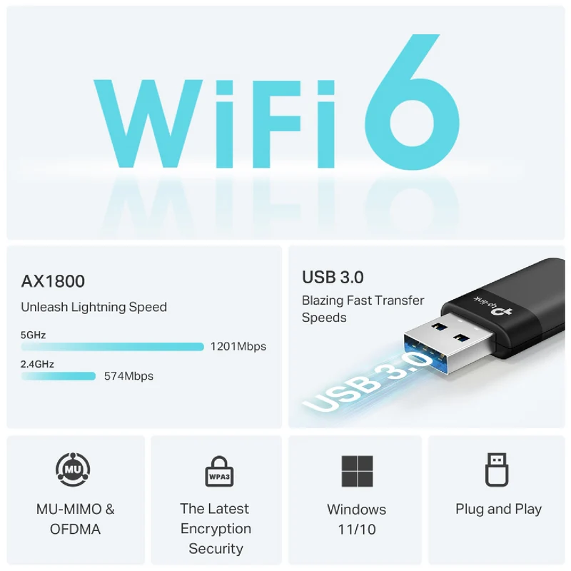 TP-LINK AX1800 Dual Band Wi-Fi 6 Wireless USB Adapter