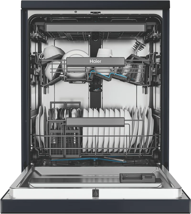 Haier 600 Series Freestanding Dishwasher, Steam, Dual Power Spray Arm, Black