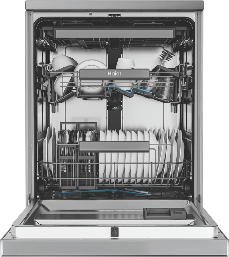 Haier 600 Series Freestanding Dishwasher, Steam, Dual Power Spray Arm, Satina
